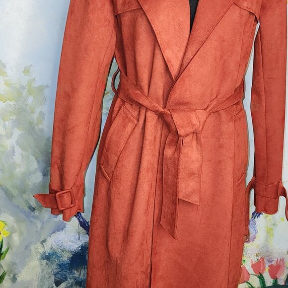 Forever 21 Women's Suede-Like Rust Trench Coat With Belt Size S - Picture 10 of 12